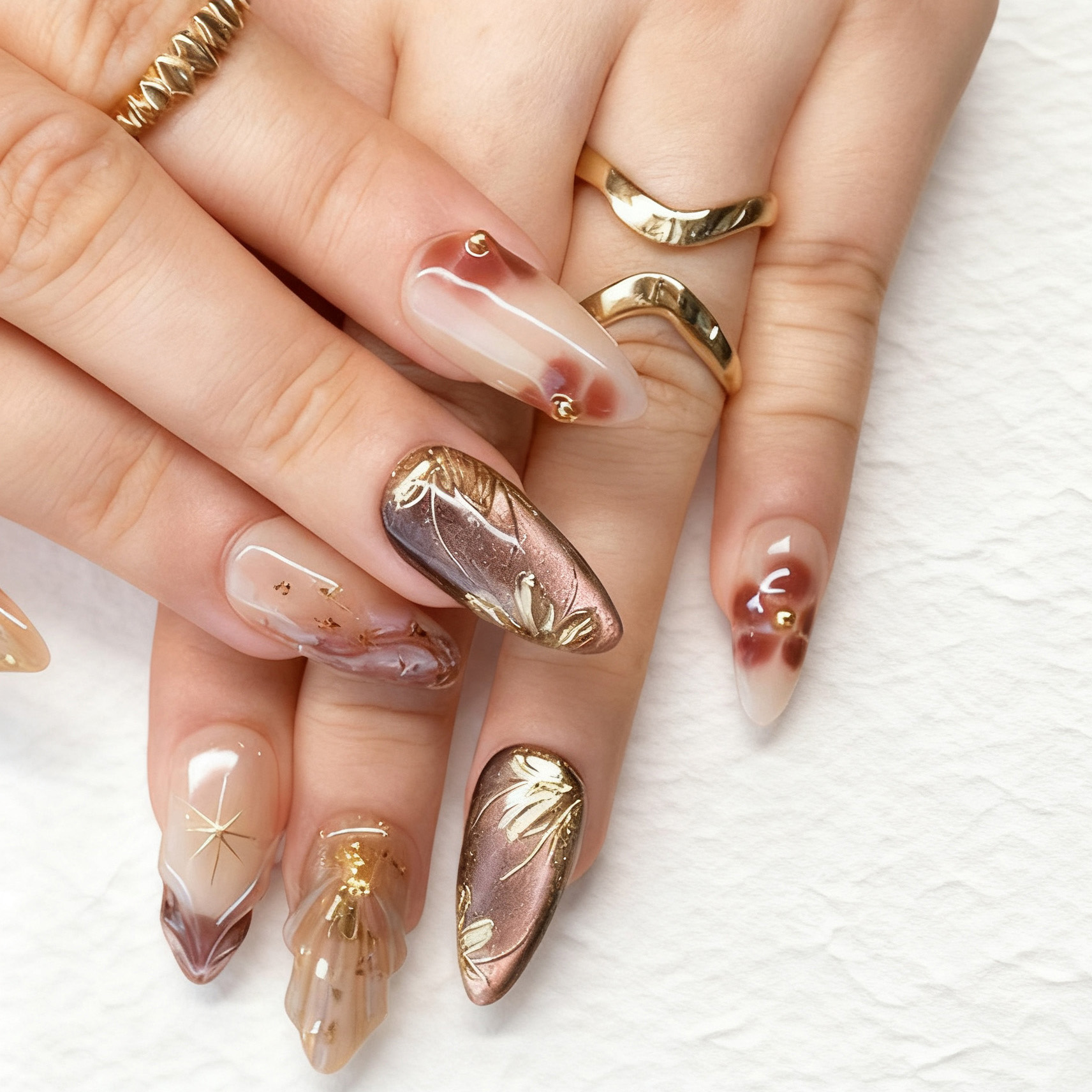 24pcs Flower False Nails Brown - Pressed Flower Art recension och pris
