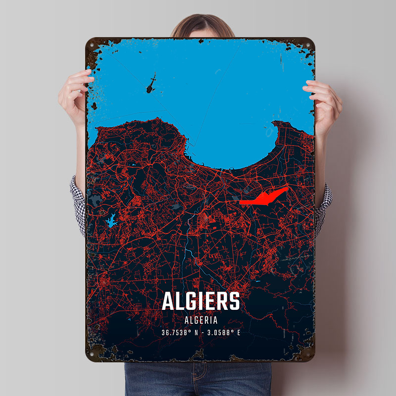 Algiers City Map Metal Poster  - Custom Map Poster recension och pris