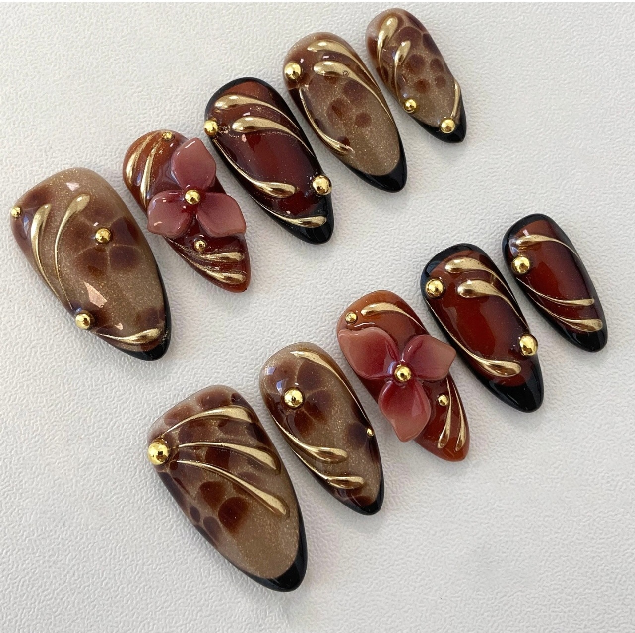 24pcs Leopard Print Brown Nail - Pressed Flower Art recension och pris