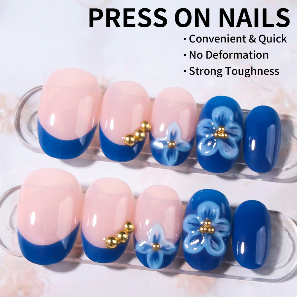 24pcs Short Oval 3D Gel Nail S - Pressed Flower Art recension och pris