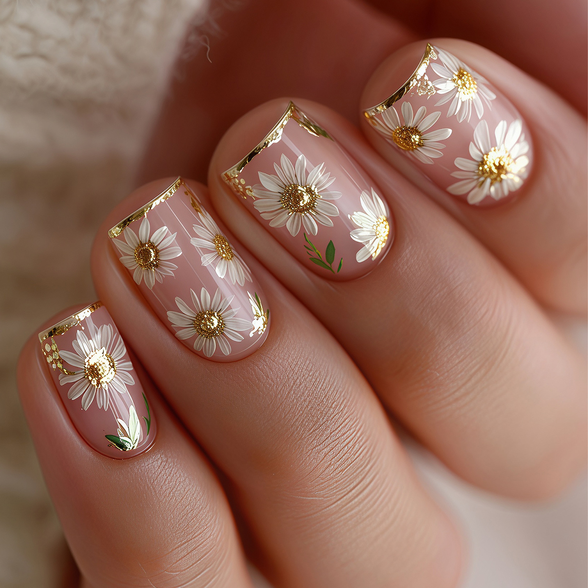 Short Square fake nails golden - Pressed Flower Art recension och pris
