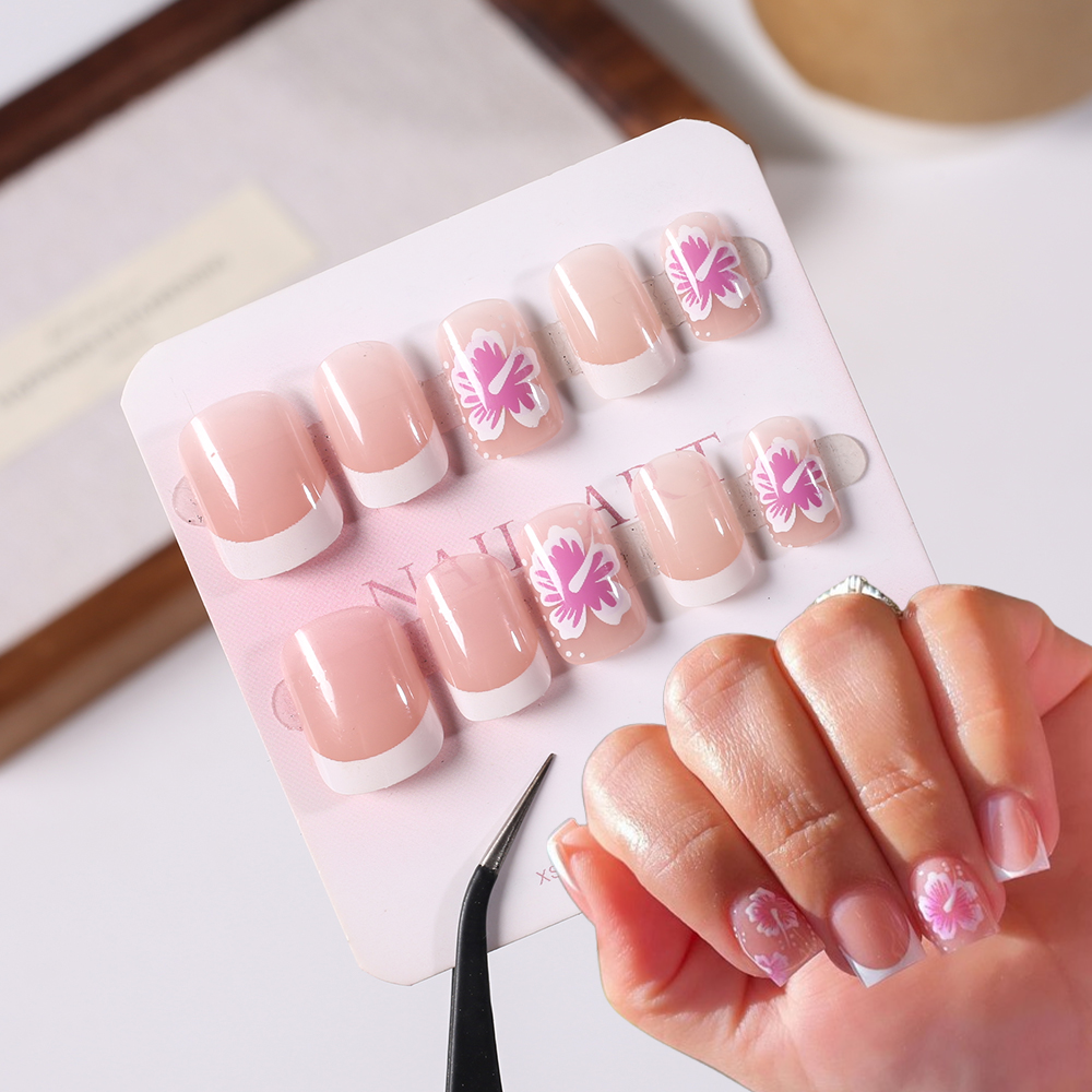 24Pcs French Flower False Nail - Pressed Flower Art recension och pris